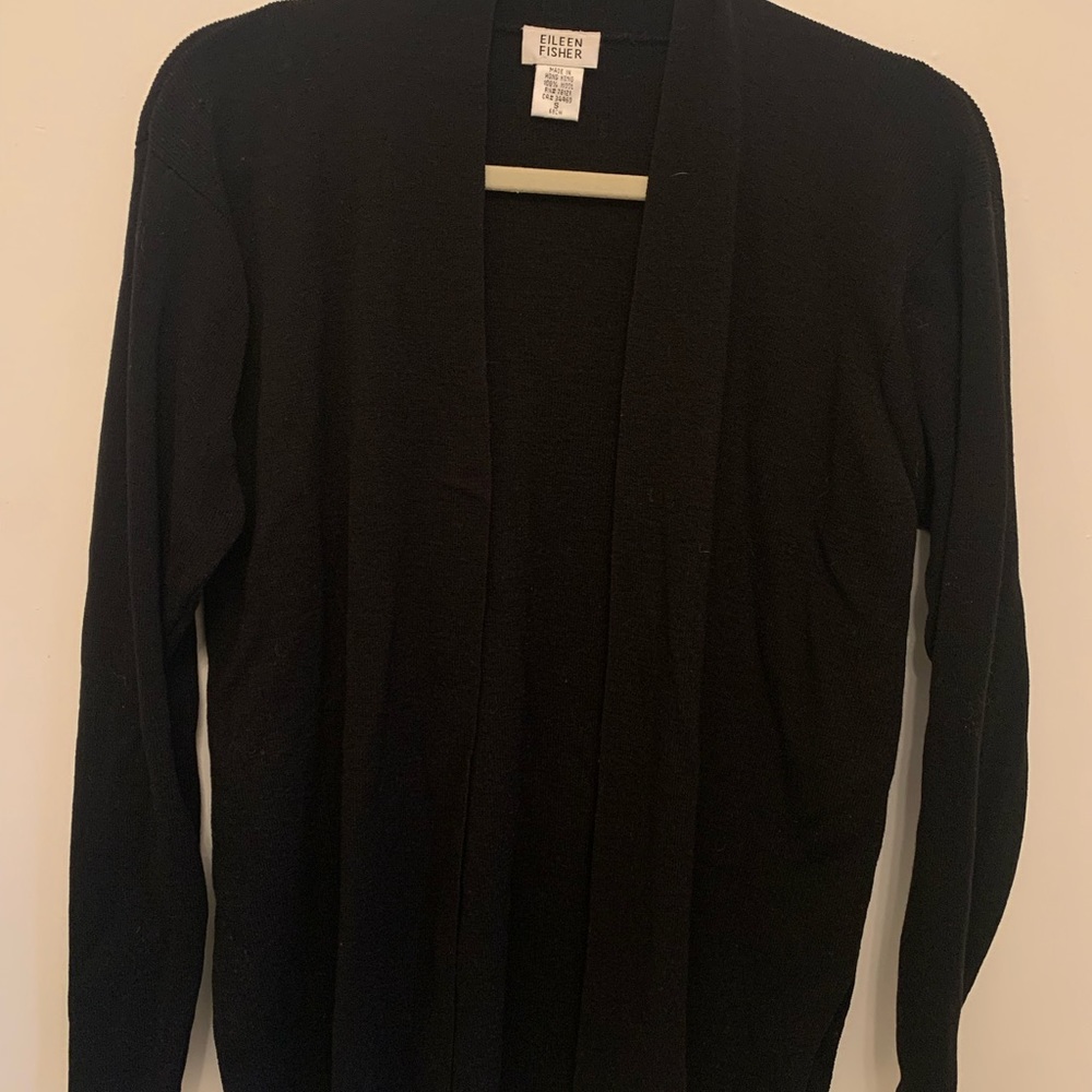 Eileen Fisher black open front cardigan